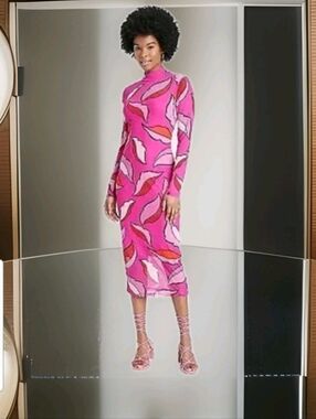 NWT Sammy B ADULT MESH Pink Floral  MIDI DRESS Sz XXL